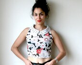 Sheer Crop Top Blouse with Floral Print Sz XS