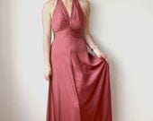 70s Disco Halter Maxi Dress Dusty Rose Sz XS