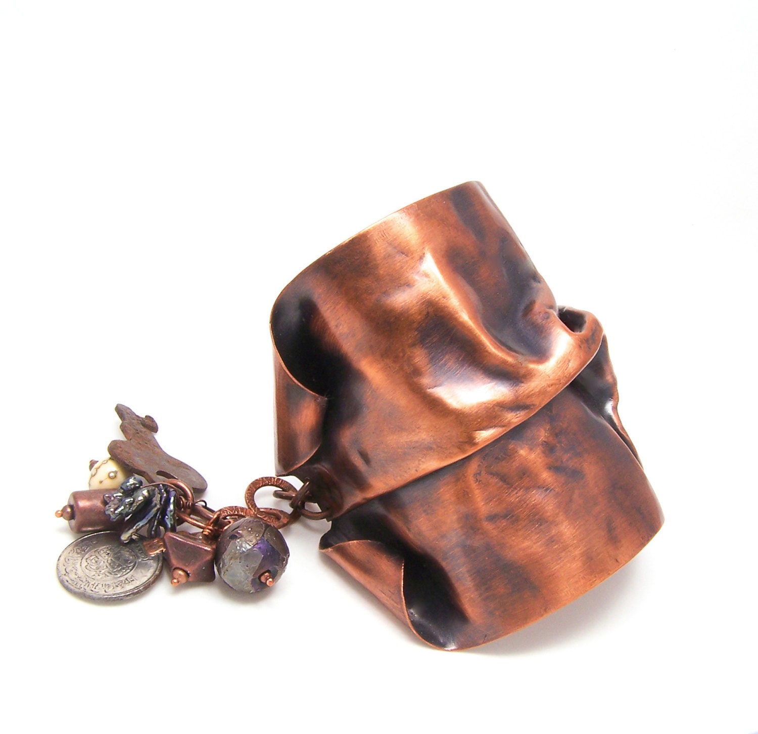 Wide Cuff Bracelet, Fold Form Jewelry, Charm Bracelet, Copper Cuff, Metalwork Bracelet, Metal Cuff