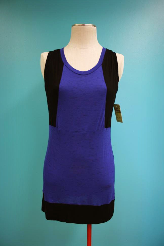 Black Blue Color Block Tunic Dress Tank Top - Size Large