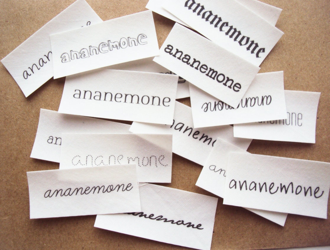 Iron On Boutique Labels - one sheet of custom fabric labels printed with your shop name on 100% organic cotton