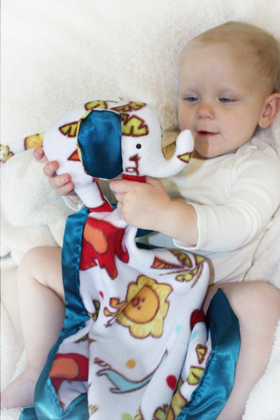 Elephant Security Blanket, Lovey Blanket, Satin Baby Blanket, Stuffed Animal, Baby Toy, Jungle animal blanket - Customize Color