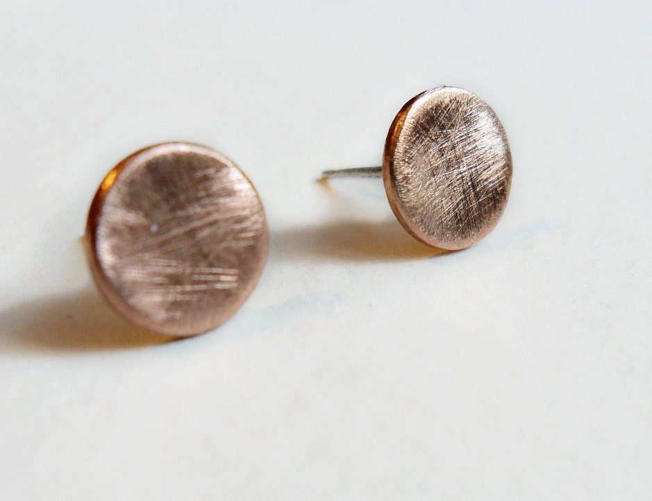 Brushed Copper Stud Earrings - Everyday Basics - Under 25
