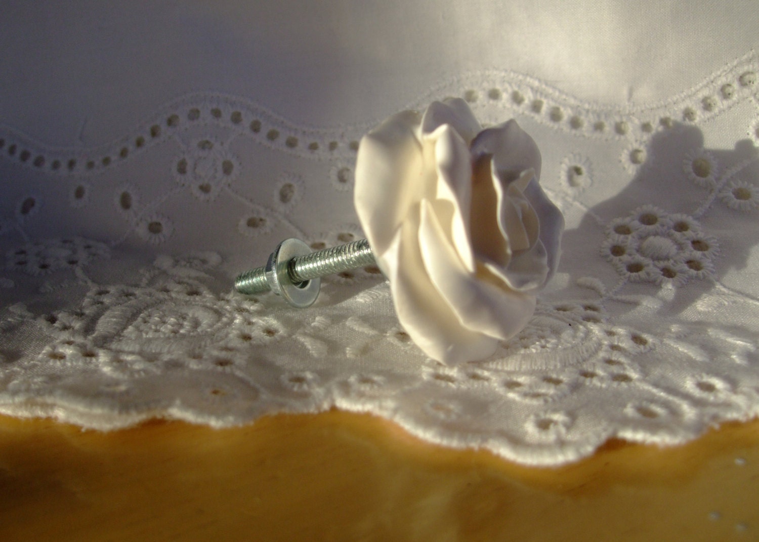 Drawer Pull Knob Handle Dresser White Cottage Roses Handmade Shabby Chic Special Order Was 11.99