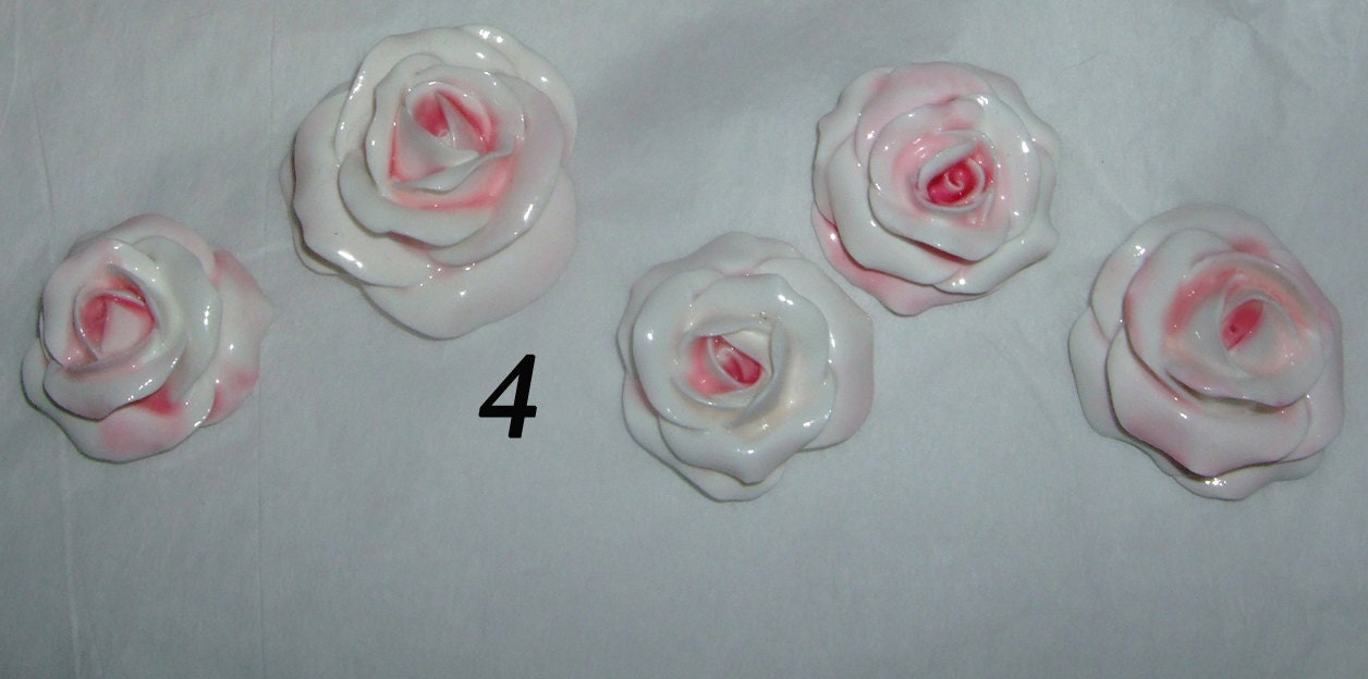 Handmade Set of 5 Pink Roses Cabochon backs for Jewelry or Crafts or Furniture Applique by CreatingCottage