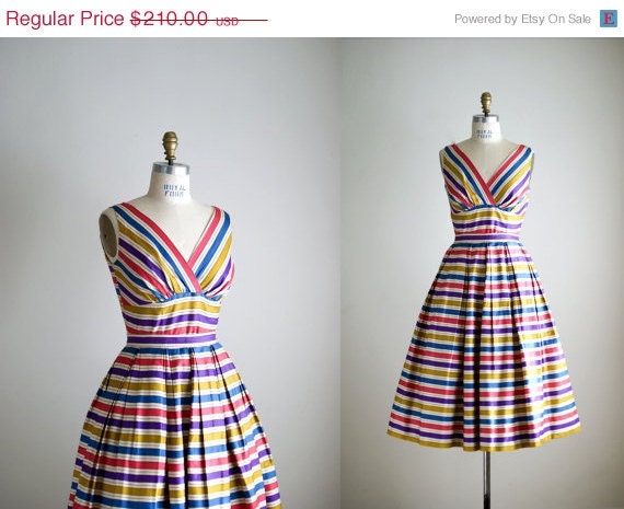 25% OFF SALE 50s dress / 1950s striped two piece dress / Happy Together dress