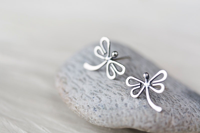 Dragonfly Stud Earrings, Handmade Solid sterling silver stud earrings, dragon fly, bug earrings, damselfly earrings, nature inspired jewelry