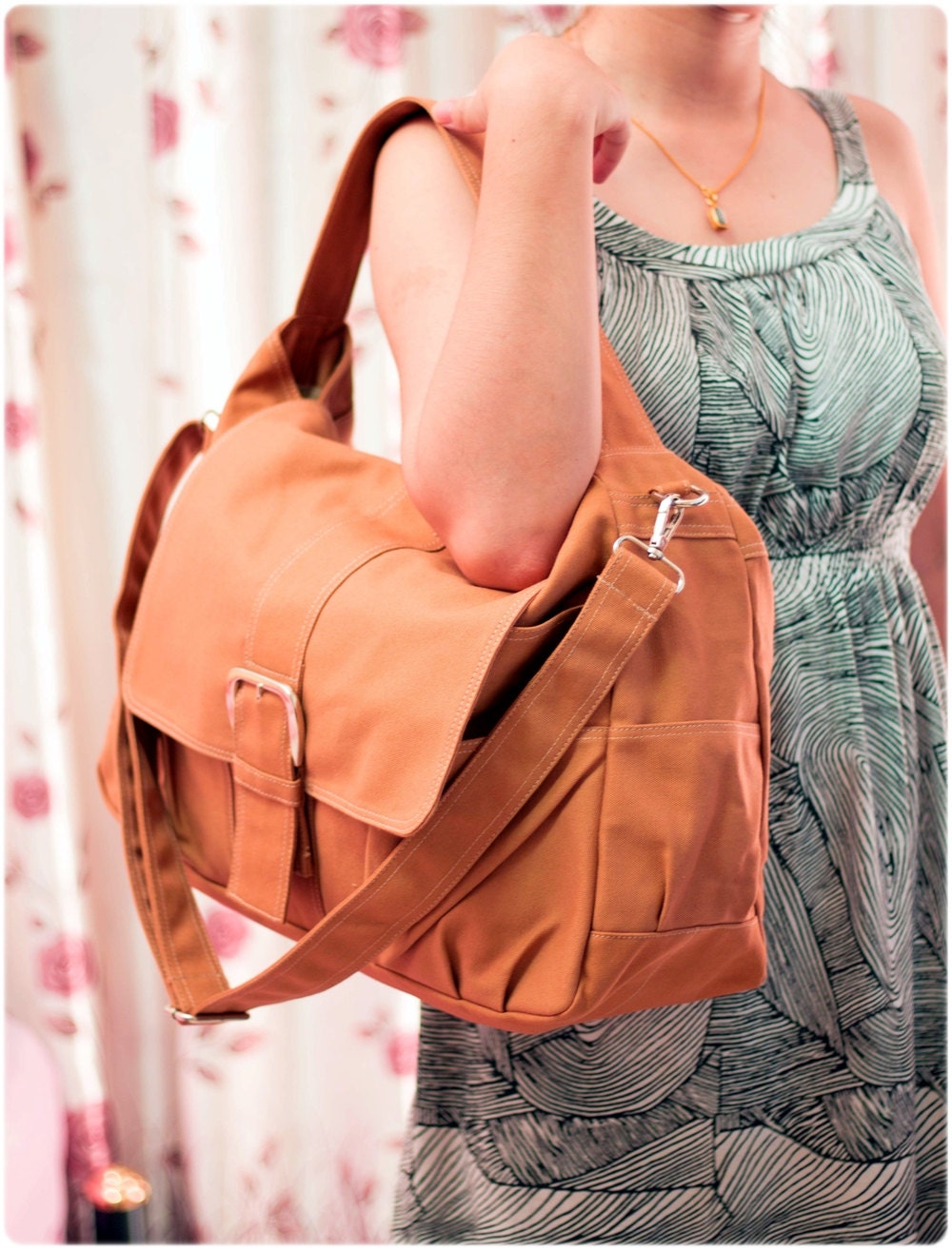 Women tote bag, Brown Messenger bag, Canvas Bag, Handheld Shoulder Bag, Diaper bag, Laptop Bag, Book Bag, Travel Bag