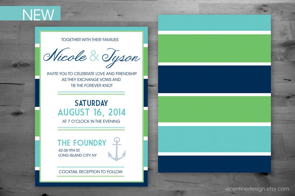 NEW - Wedding Invitation - Stripes and anchors - Invitation & RSVP Card Set - Cruise Ship, Destination Weddings - Nautical Wedding