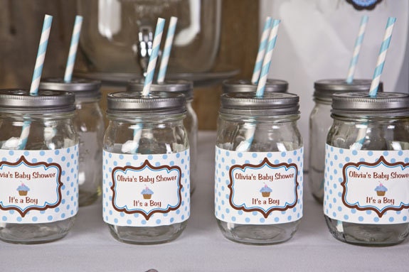 Lil Cupcake Themed Water Bottle Labels - Cupcake Baby Shower Decorations in Blue and Brown (12)