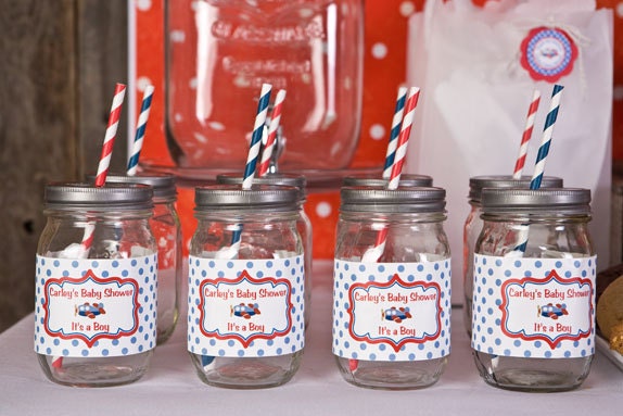 Airplane Themed Water Bottle Labels - Airplane Baby Shower Decorations in Blue and Red (12)