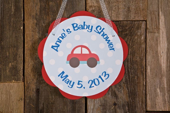 Car Theme Door Hanger - Cars Baby Shower Decorations in Red & Blue Il_170x135