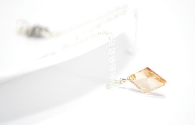 Champagne Swarvoski Necklace,Minimalist Jewelry Topaz, Citrine, Choker, November Birthday,Sterling Silver Gift For Her Under 35