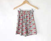 Vintage 80s Floral Paper Bag Cotton Summer Shorts // Women's High Waisted Shorts