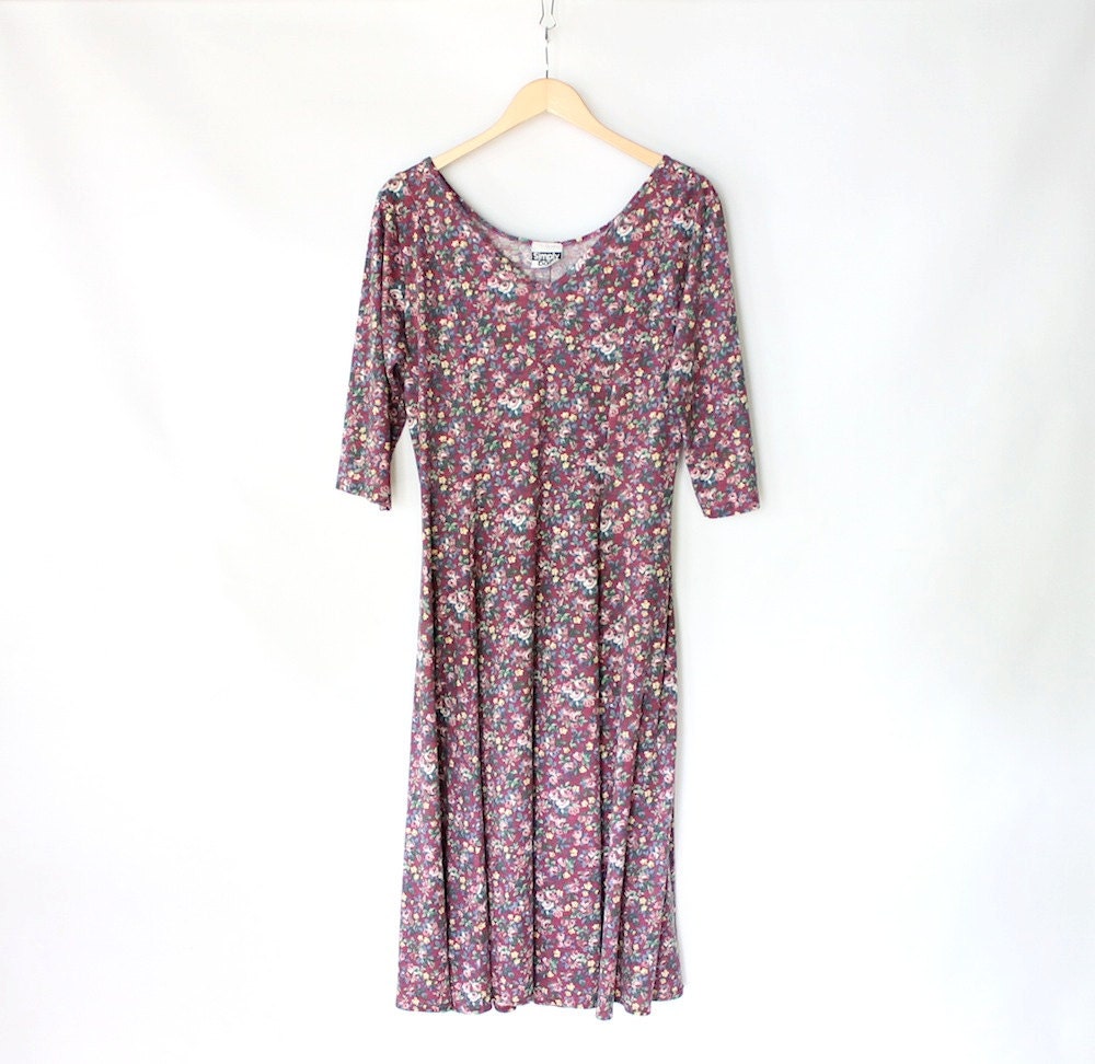 Vintage 90s Purple Floral Cotton Maxi Dress // Casual Country Prairie Dress
