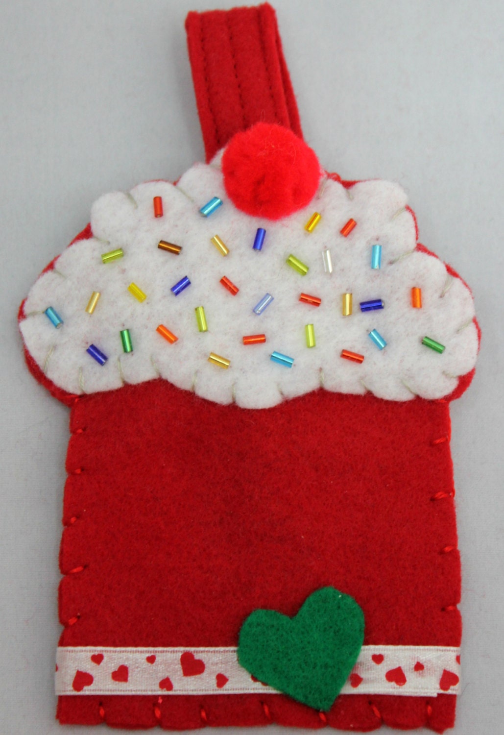Red Velvet (1), cupcake, sprinkles, cherry on top, felt, purse