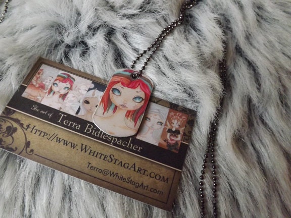 Rainbow - Dog tag NECKLACE pendant fairy rainbow fairy girl with stars