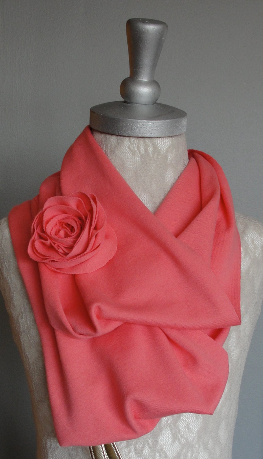 SS13 -  Mini INFINITY scarf with detachable Rose brooch pin by Fairytale13  - handmade in the Uk - Coral pink.