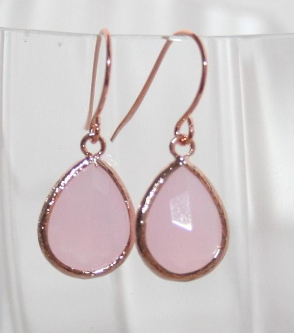 Rose Gold and Pink Teardrop Earrings, Pink Dainty Wedding Earrings, Modern Simple Gorgeous Jewelry