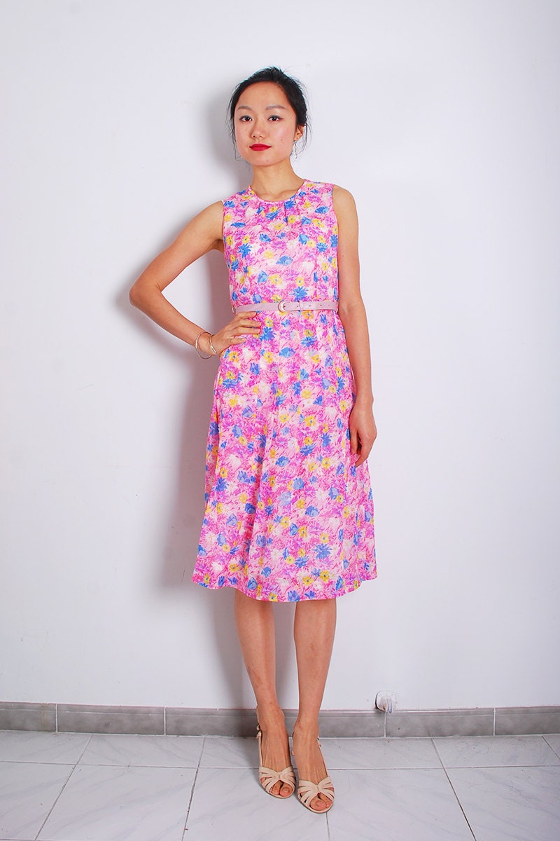vintage 80s sleeveless floral dress ( s )