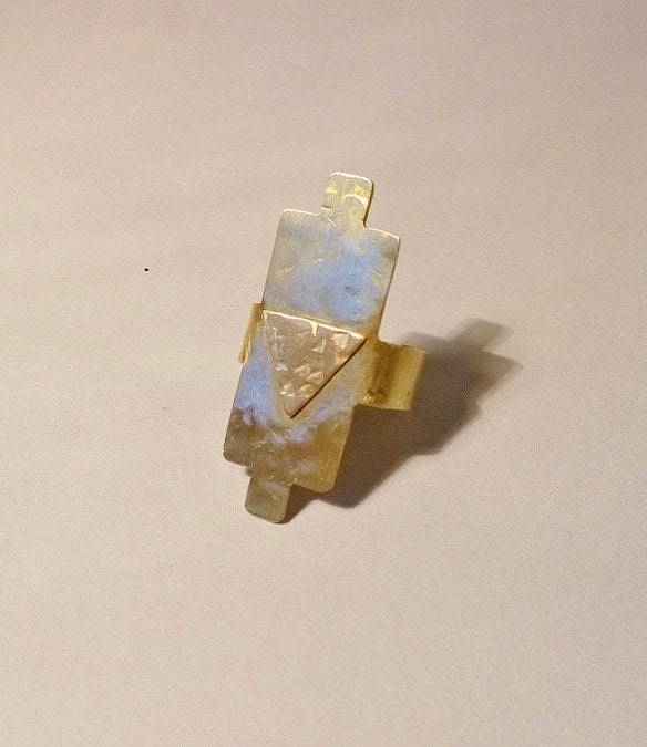 Hammered brass Aztec ring