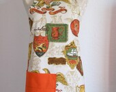 Vintage Colonial Print Mid Century Handmade Full Apron