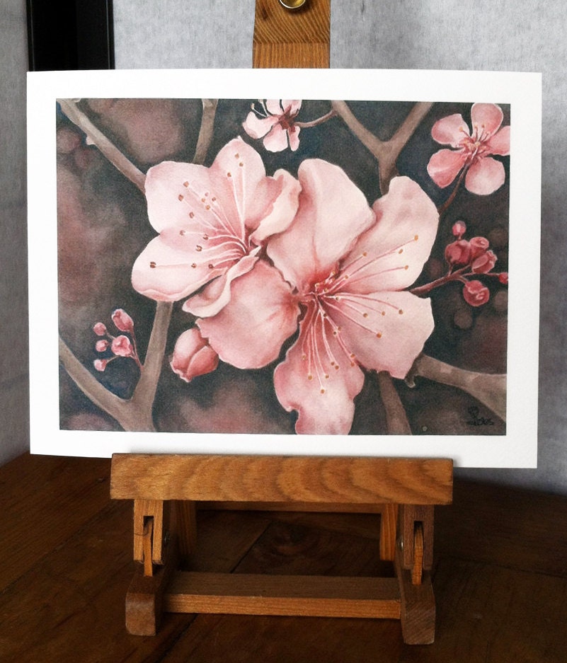 pink cherry blossoms, flower art print, watercolor