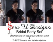 Bridal Party set of ONE woman's 3/4 sleeve faux fur bolero jacket shrug and THREE woman's faux fur bolero jacket shrug Style A