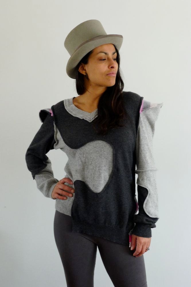 Gray Upcycled Cashmere V- Neck Jigsaw Jumper Sweater                                        Made in England UK
