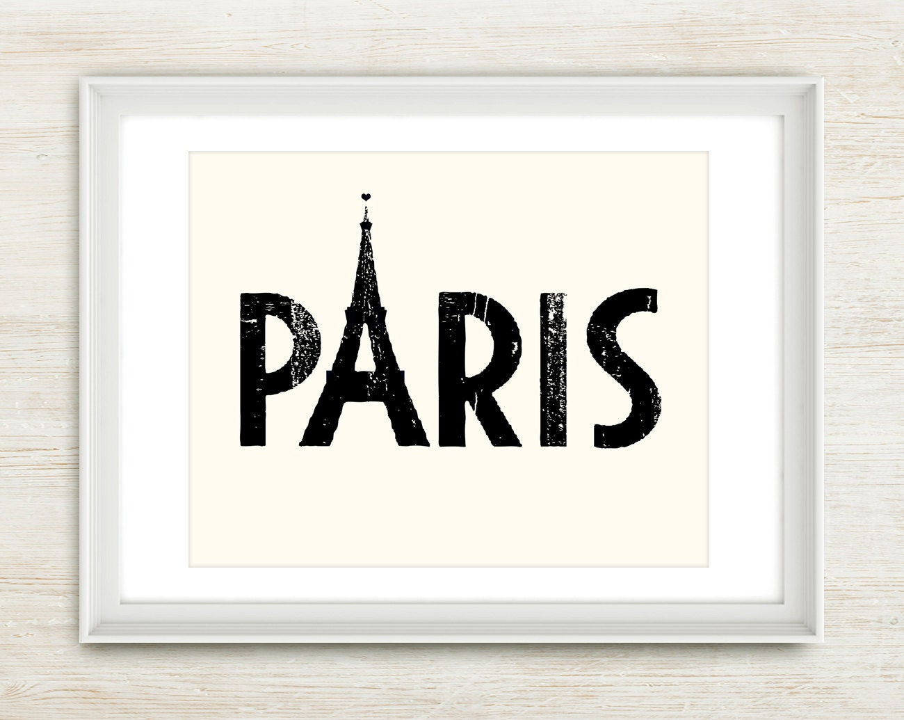 PARIS (Cream background, black text) 8x10 inches on A4. French vintage style art poster print.