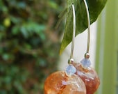 Amber Glam Earrings -- Fire Crackle Agates, Swarovski Crystal & Vintage Opalite on Artist-Made Argentium Silver Wires // Hurricane Recovery