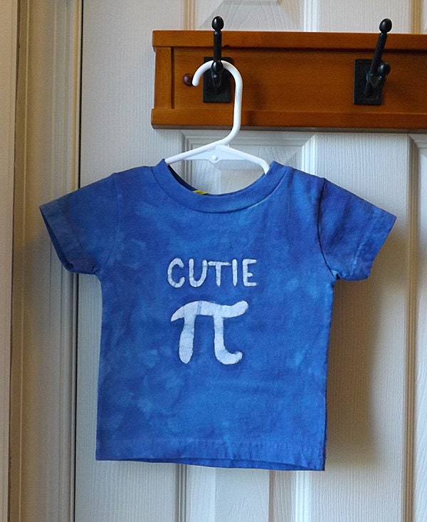 Baby T-Shirt: Blue with Batik Cutie Pi Design (12 months) Ready to ship