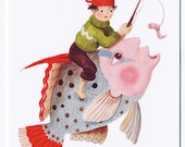 Greeting card - Boy on Fish