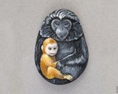 Mother's Day Gift Monkey Baby and Monkey Mother Painted Rock Art Hand Painted Stone