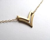 Single chevron cutout pendant bib necklace on 14k gold plate chain, vintage pendant, upcycled geometric jewelry