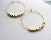Gold hoop earrings with geometric 22k gold plated beads, geometric gold nugget hoops
