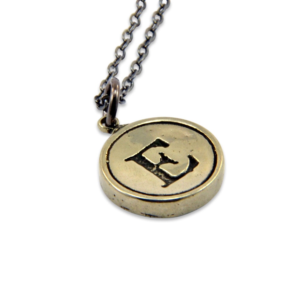 Letter E  Typewriter Key Pendant Necklace - Silver White Bronze - Other Letters Available