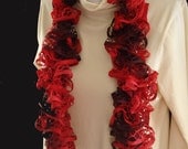 Valentine Red and Maroon Ruffled Hand Knit Fashion Scarf