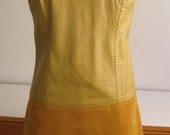 Vintage 60s Mod Color Blocked Leather and Suede Sheath Dress Mini