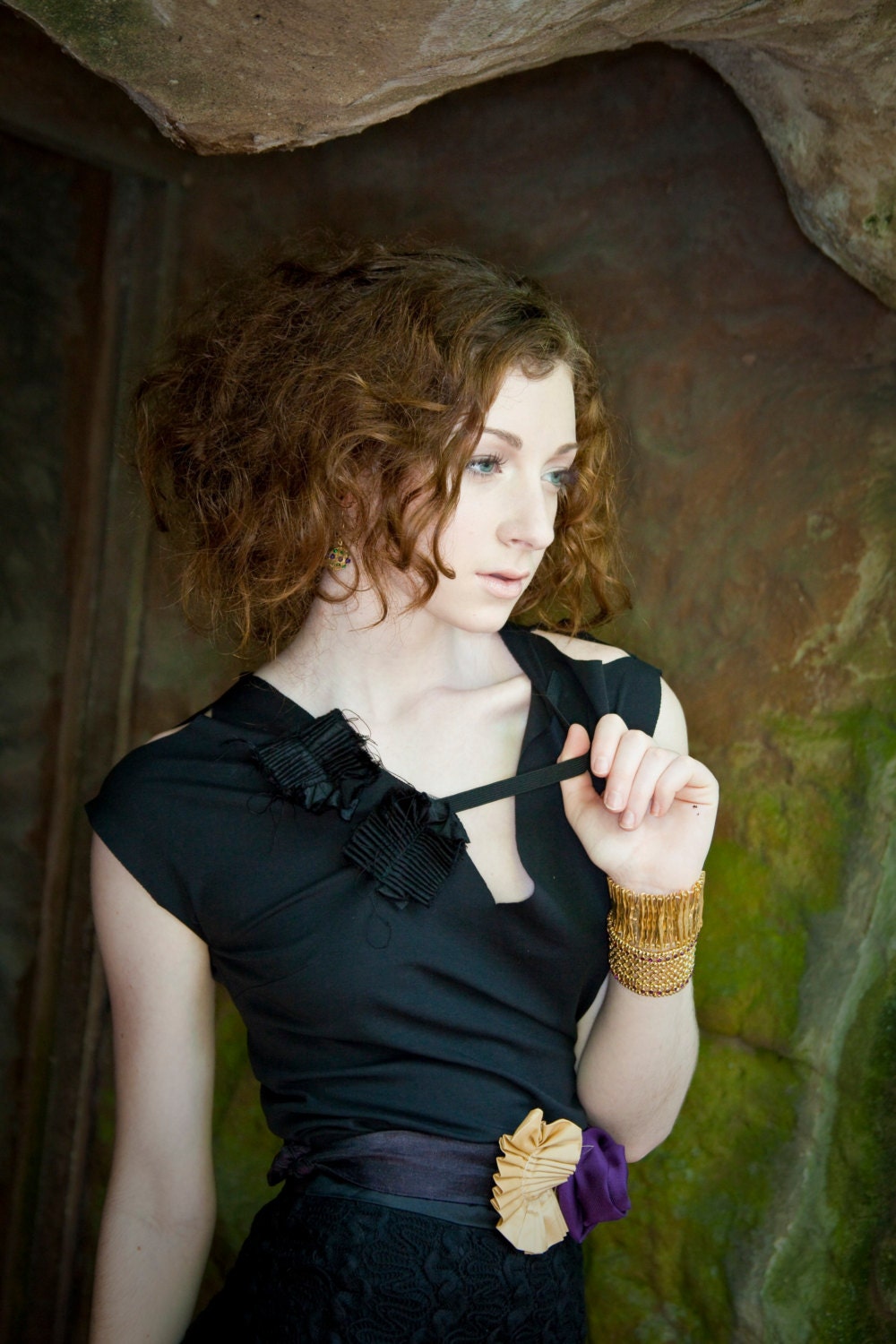 Black cotton top with a silk ruffle details/ Blouse/ Made to order/  rusteam teamstyle tt team bioteam
