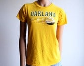 Vintage Oakland 1981 Athletics Billy Ball Baseball Yellow T Shirt Women's Small