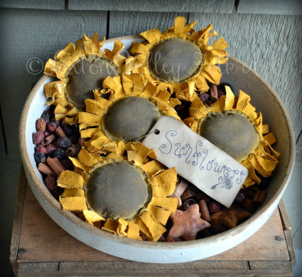 Sunflower Bowl Fillers Rustic Flower by PaxtonValleyFolkArt