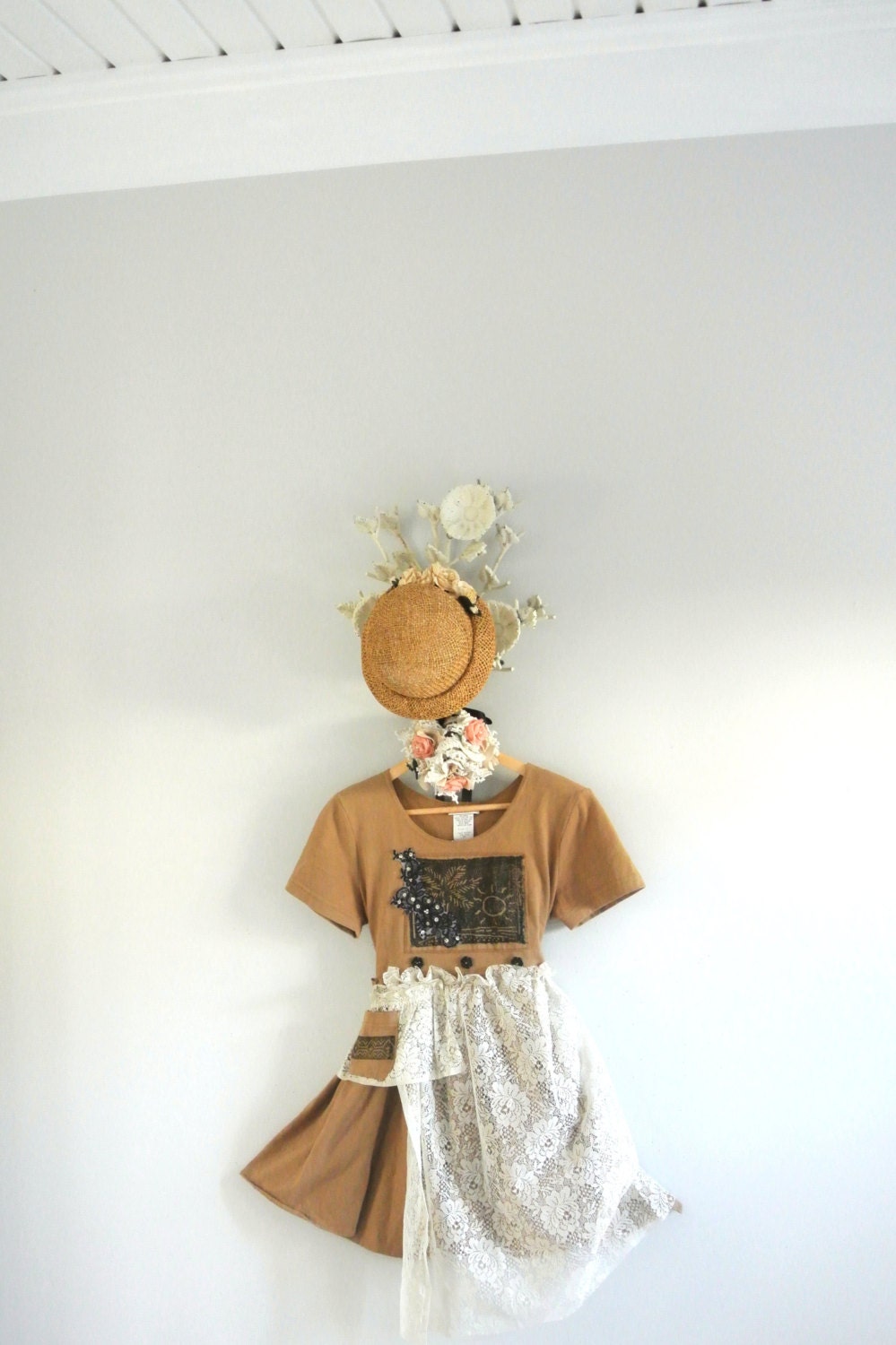 Altered summer dress, upcycled vintage sundress,boho chic, french country chic lace dress, med, true rebel summer clothing