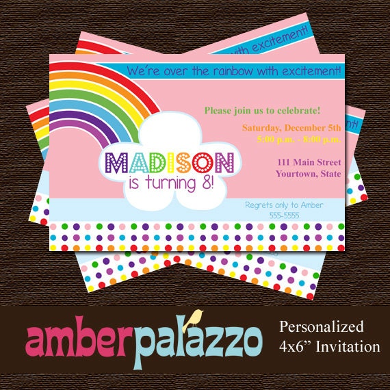 Rainbow Birthday Invitation - Printable - Personalized