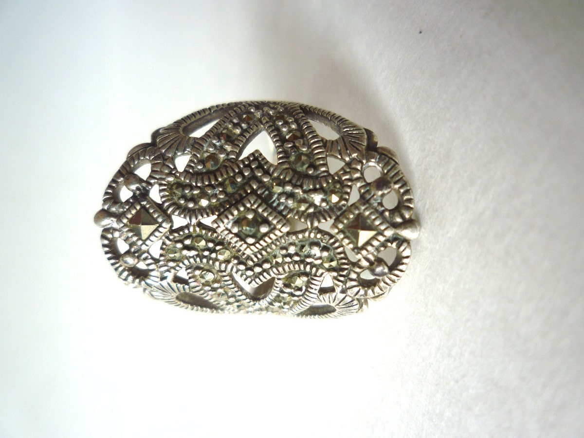 Vintage Marcasite Cocktail Ring 925 Sterling Silver