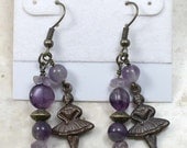 Ballerina Earrings with Purple Amethyst in Antiqued Brass