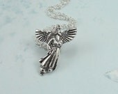 Guardian Angel Necklace, Silver Angel Charm on a Silver Cable Chain