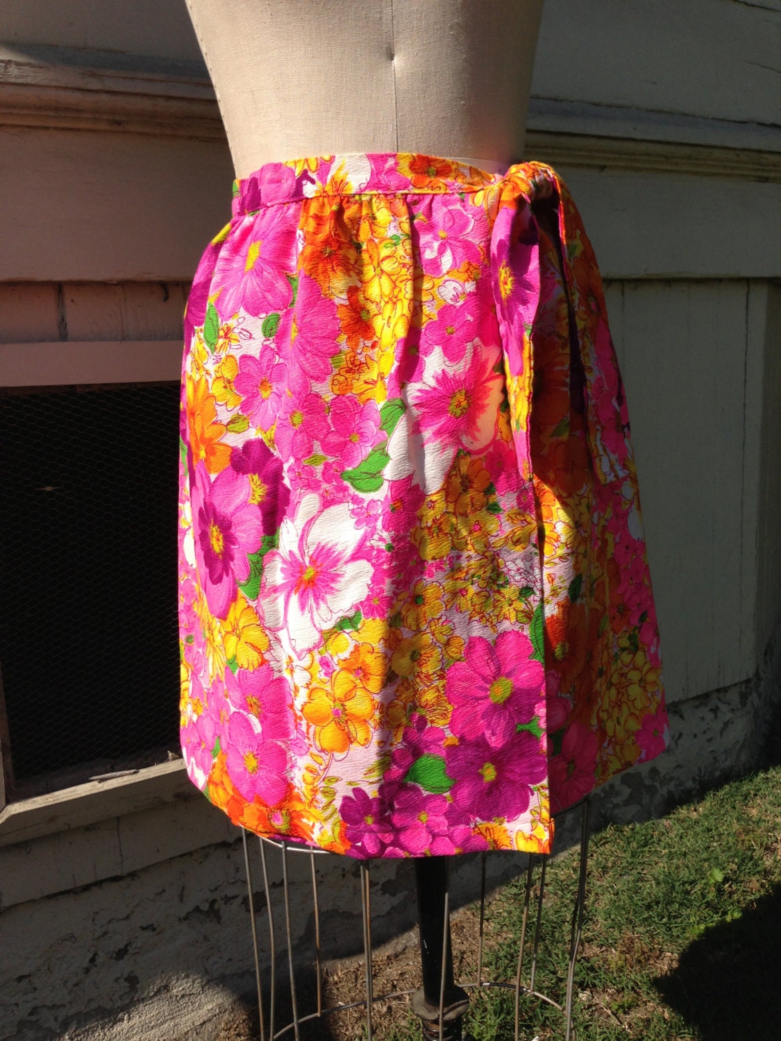 60s NEON floral wrap SKIRT summer beach coverup