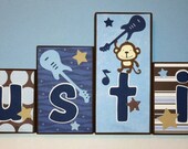 Personalized Wood Blocks -  M2M Carter's Monkey Rockstar Bedding - Baby Room Decor Custom Name Letters - Guitars - Baby Letter Blocks
