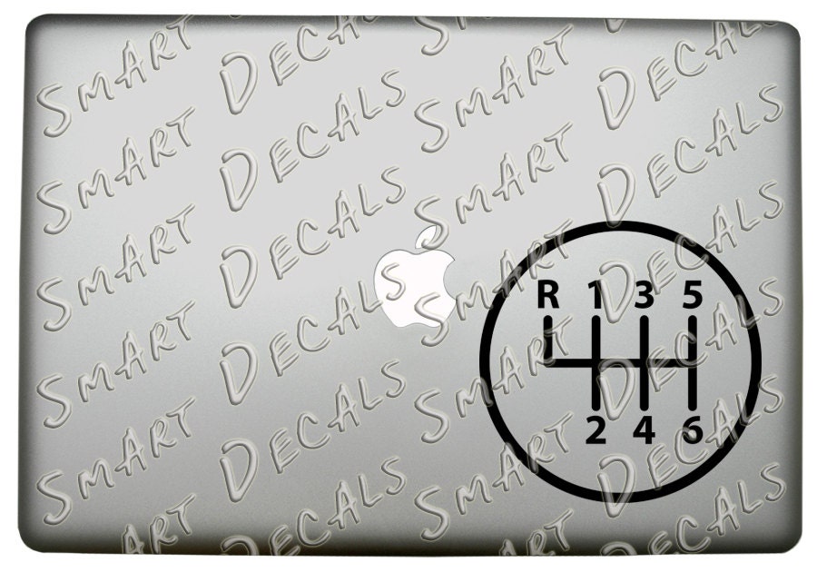 Six Speed Gearshift for Drivers Macbook Laptop Vinyl Decal Racing Race Drive Driving